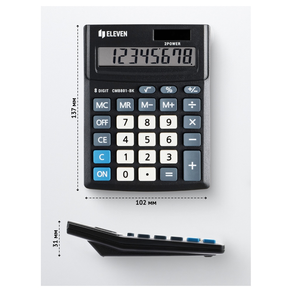 Калькулятор настольный Eleven Business Line CMB801-BK, 8 разрядов, двойное питание, 102*137*31мм, че — изображение 3