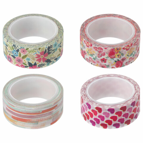 Клейкая WASHI-лента для скрапбукинга и декора бумажная, 15 мм * 5 м, ассорти, в дисплее, ОСТРОВ СОКР — изображение 3
