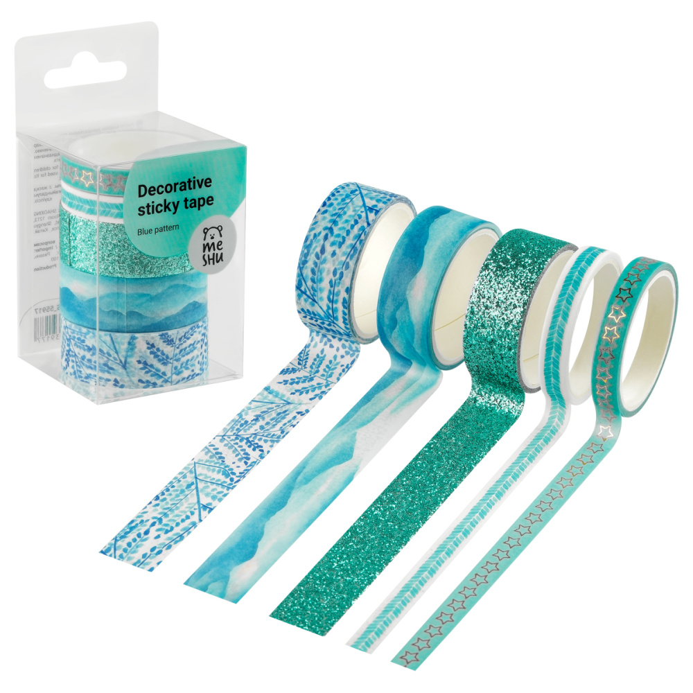 Набор клейких декоративных лент Meshu "Blue pattern", 5шт