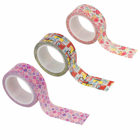 Клейкая WASHI-лента для скрапбукинга и декора бумажная, 15 мм * 5 м, ассорти, в дисплее, ОСТРОВ СОКР — изображение 4