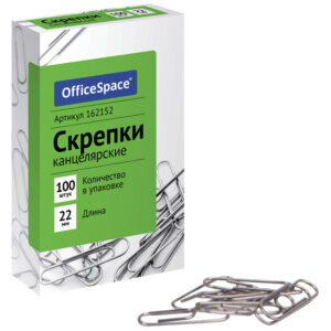 Скрепки 22 мм, OfficeSpace, 100 шт., картонная упаковка