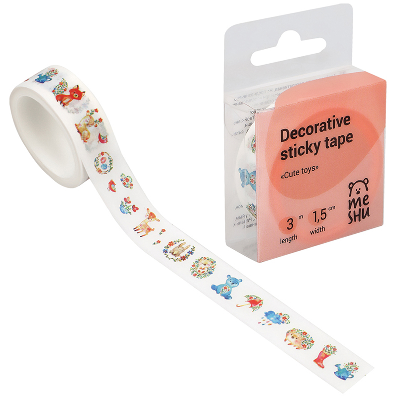 Клейкая лента декоративная Meshu "Cute toys", 1,5 см*3м — изображение 4
