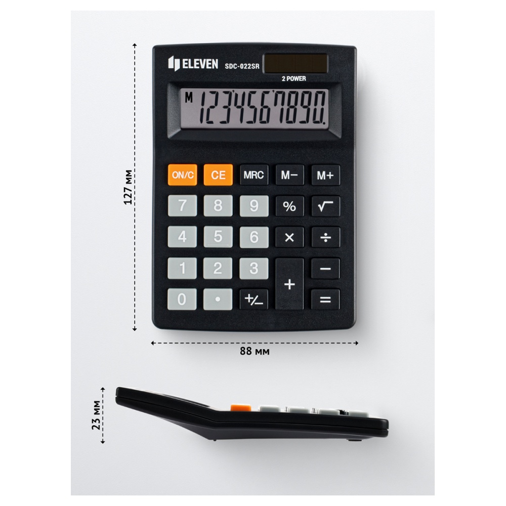 Калькулятор настольный Eleven SDC-022SR, 10 разрядов, двойное питание, 88*127*23мм, черный — изображение 3